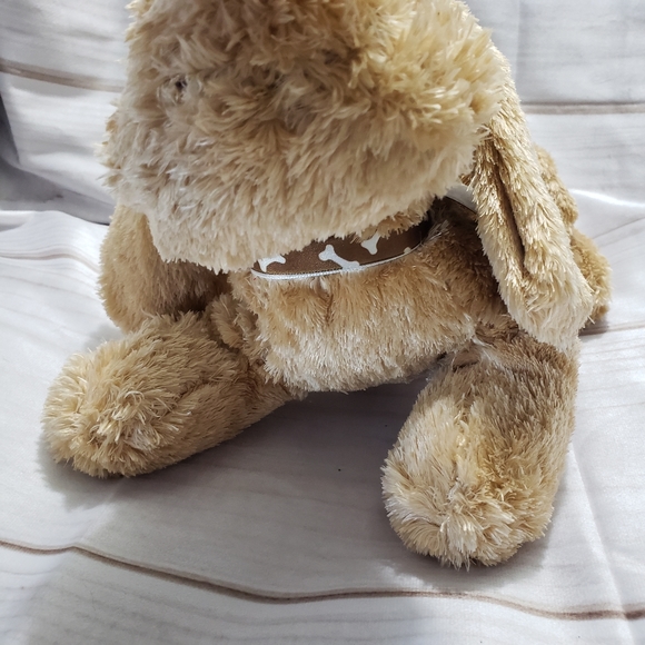 🌞SOLD🌞 Walmart Silky Brown Dog Plush 14" Stuffed Animal Bone Print Bow HTF - Picture 2 of 9
